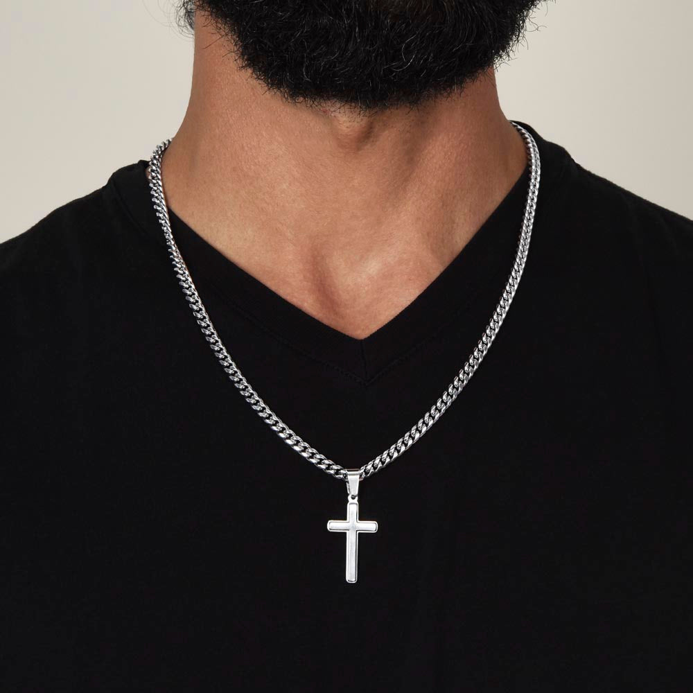 Cuban Link Chain with Artisan Cross I Am With You perfect for Man, Husband, Dad, Grandpa, Soulmate