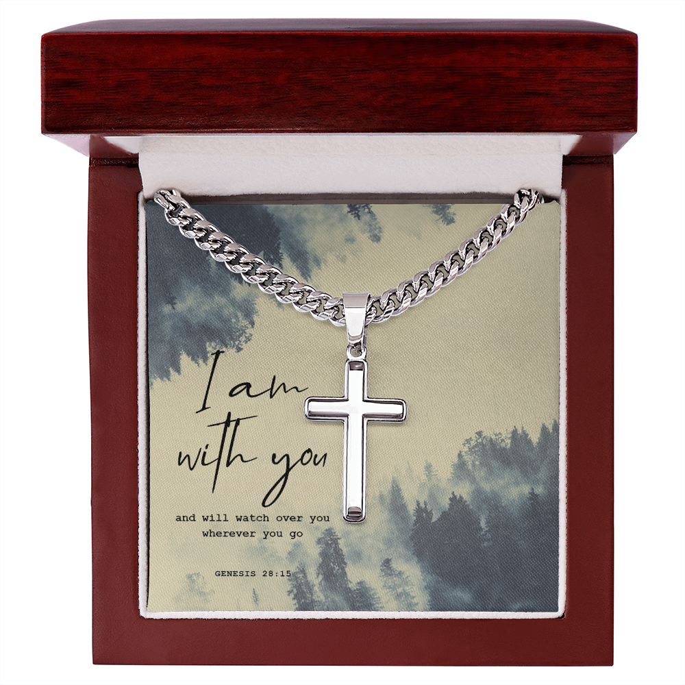 Cuban Link Chain with Artisan Cross I Am With You perfect for Man, Husband, Dad, Grandpa, Soulmate