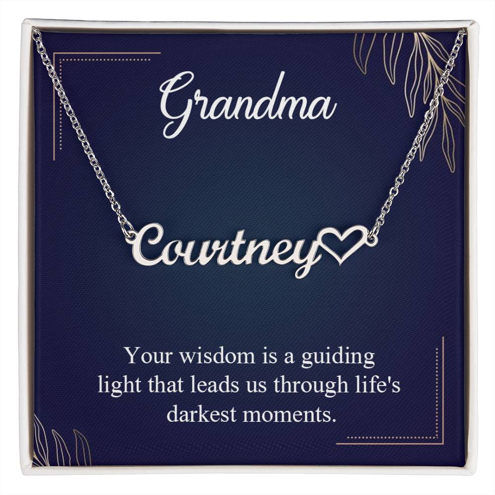 Grandma, Your Wisdom is a Guiding Light Heart Personalized Name Necklace – Known & Loved To My Grandma
