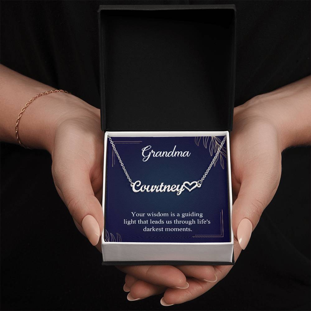 Grandma, Your Wisdom is a Guiding Light Heart Personalized Name Necklace – Known & Loved To My Grandma