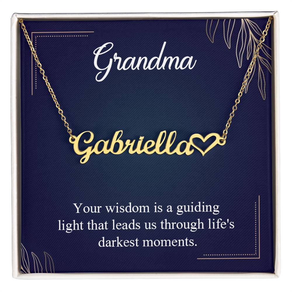 Grandma, Your Wisdom is a Guiding Light Heart Personalized Name Necklace – Known & Loved To My Grandma