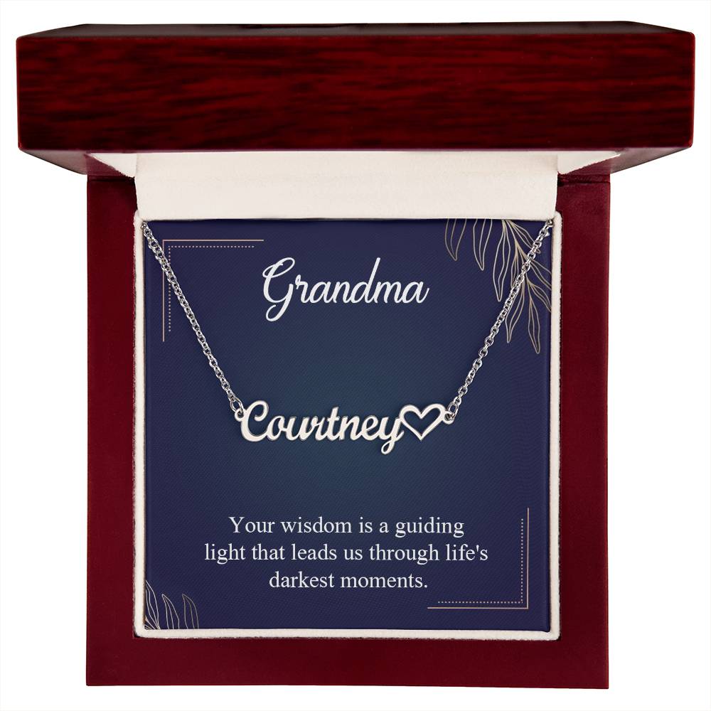 Grandma, Your Wisdom is a Guiding Light Heart Personalized Name Necklace – Known & Loved To My Grandma