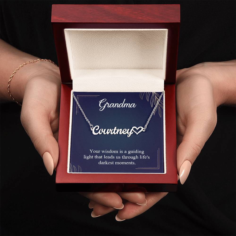Grandma, Your Wisdom is a Guiding Light Heart Personalized Name Necklace – Known & Loved To My Grandma