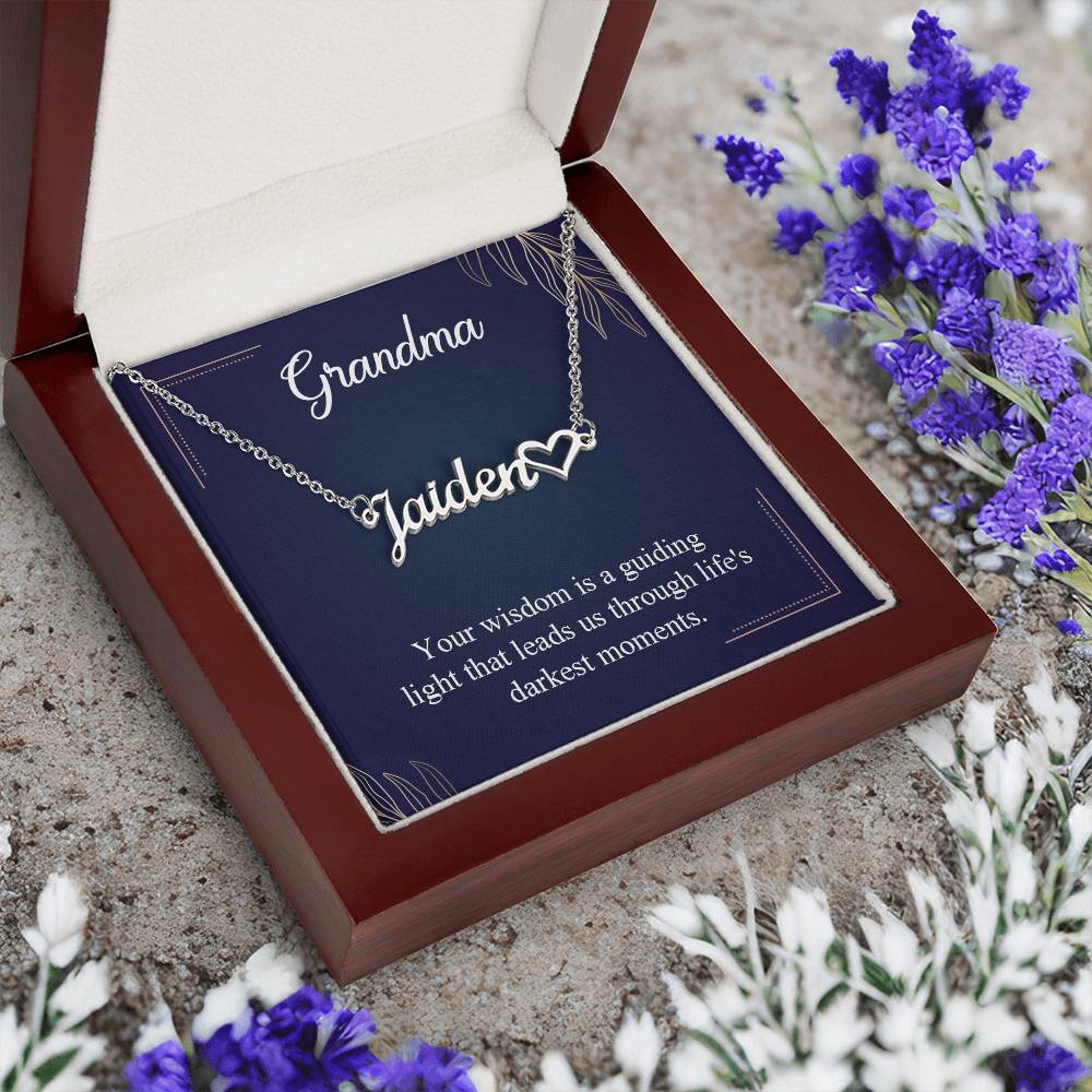 Grandma, Your Wisdom is a Guiding Light Heart Personalized Name Necklace – Known & Loved To My Grandma