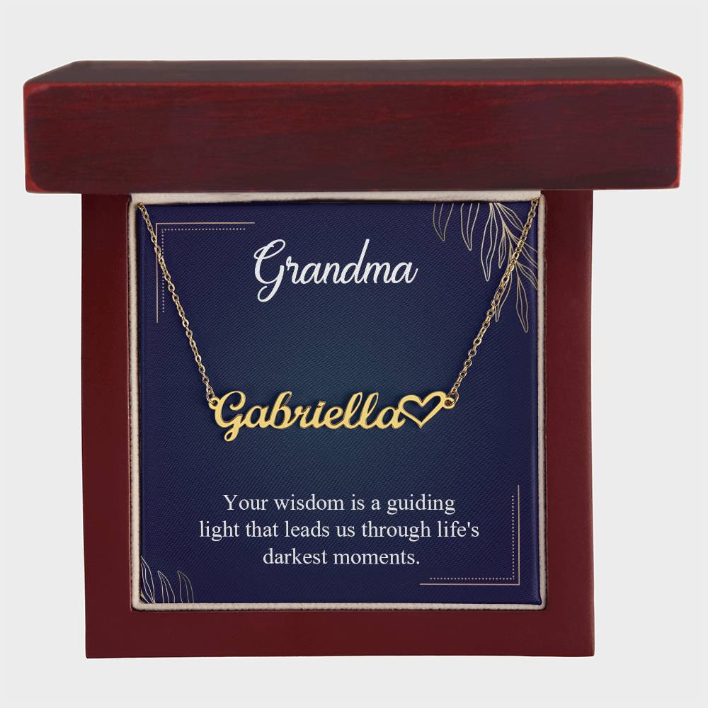Grandma, Your Wisdom is a Guiding Light Heart Personalized Name Necklace – Known & Loved To My Grandma