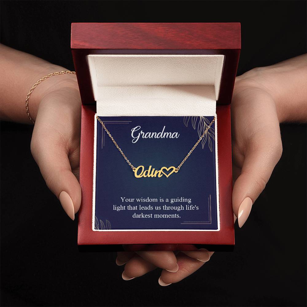Grandma, Your Wisdom is a Guiding Light Heart Personalized Name Necklace – Known & Loved To My Grandma
