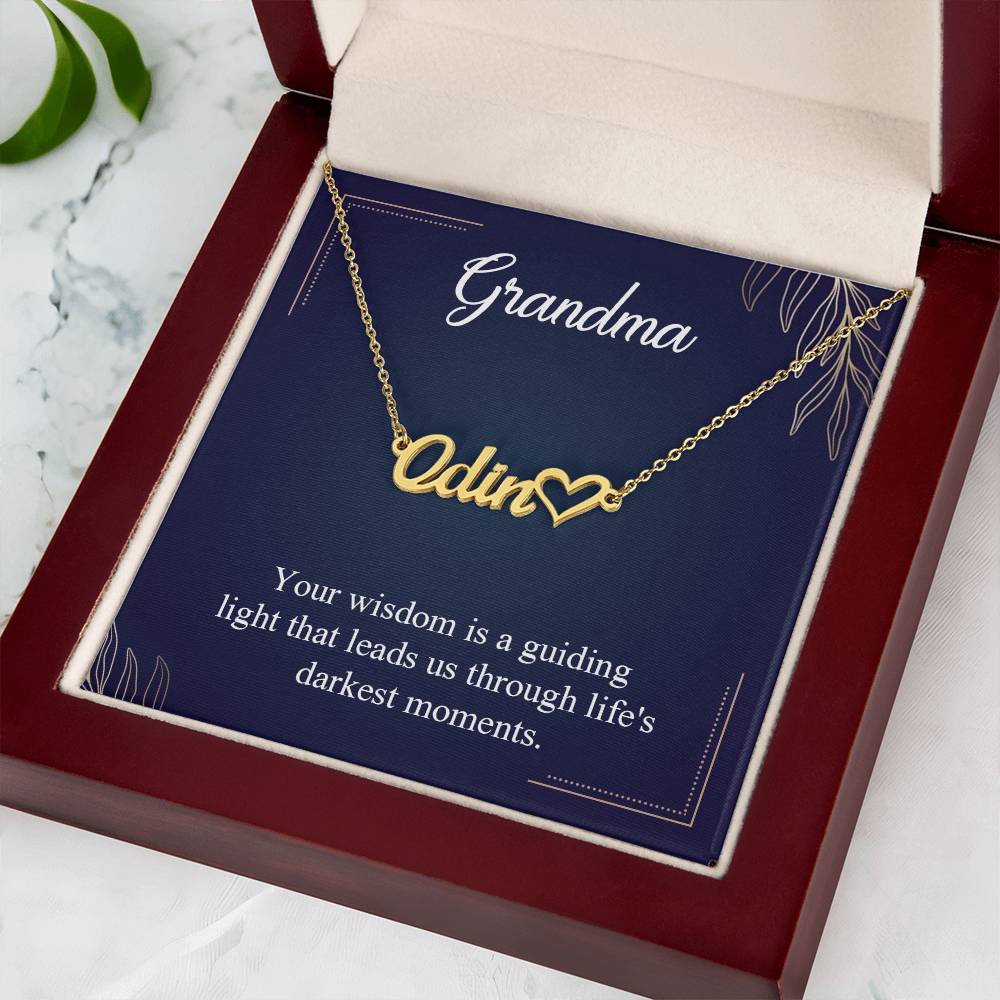 Grandma, Your Wisdom is a Guiding Light Heart Personalized Name Necklace – Known & Loved To My Grandma