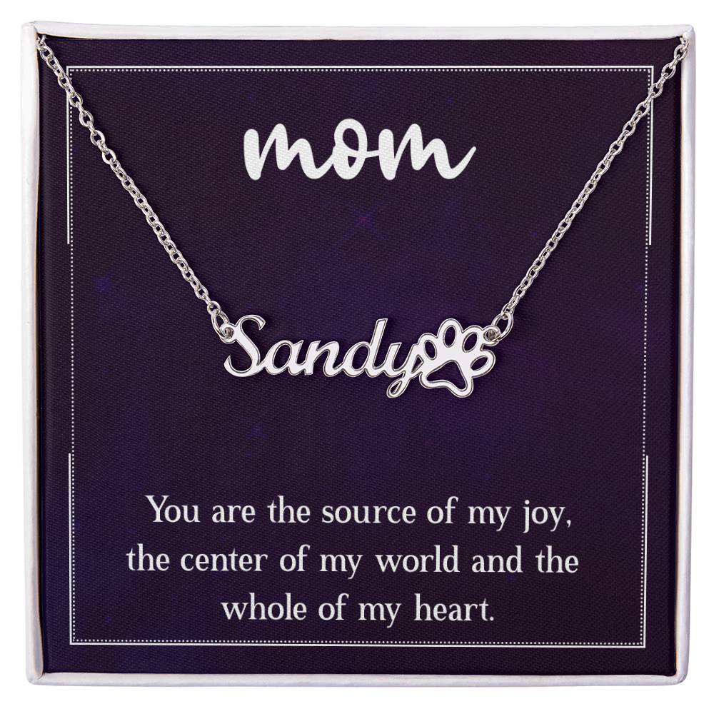 Pet Mom Personalized Name Necklace Paw Print Name Necklace W/MC for Mom