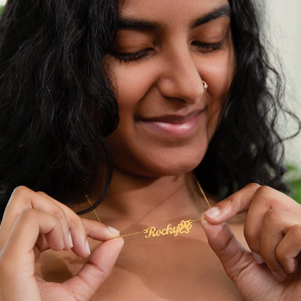 Pet Mom Personalized Name Necklace Paw Print Name Necklace W/MC for Mom