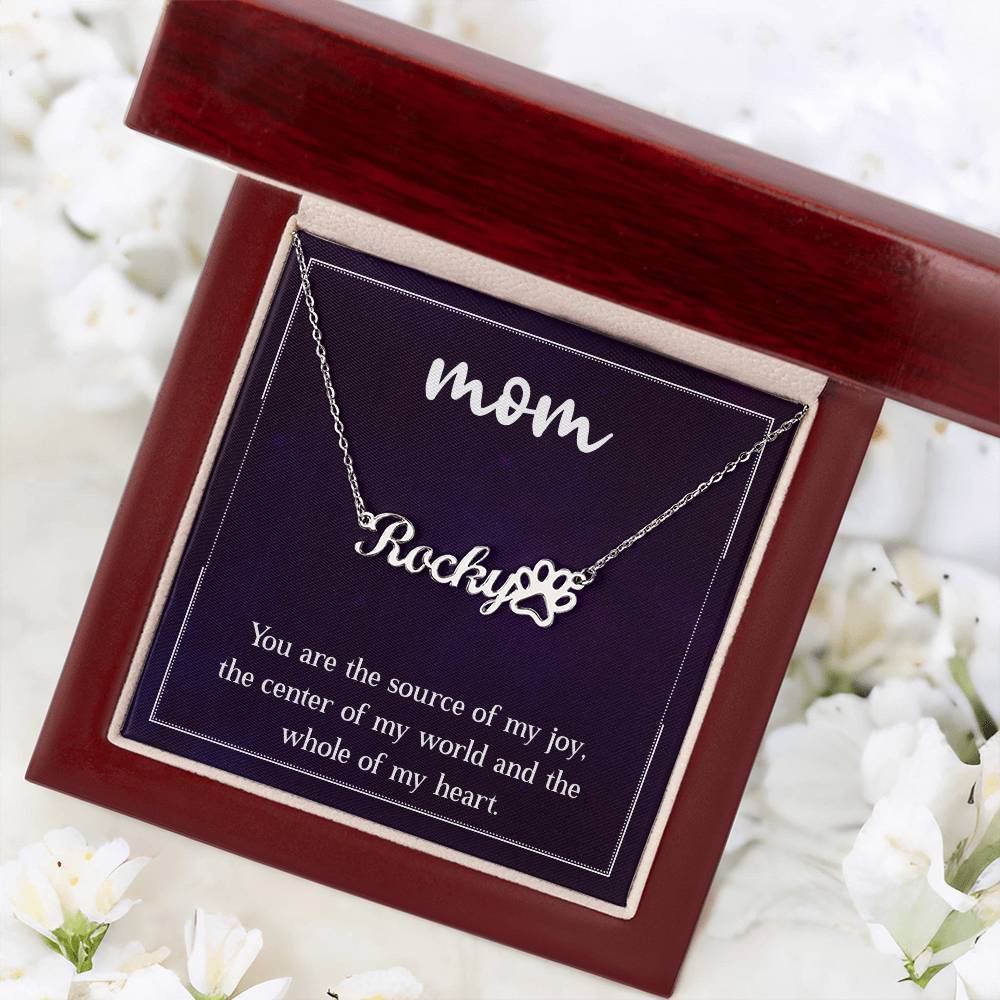 Pet Mom Personalized Name Necklace Paw Print Name Necklace W/MC for Mom