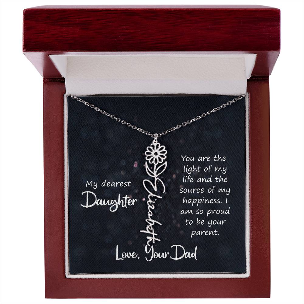 My Dearest Daughter You Are the Light of My Life Flower Name Necklace