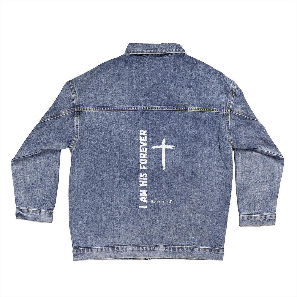 Oversized Women's DTG Denim Jacket I am His Forever Psalm 139 Series