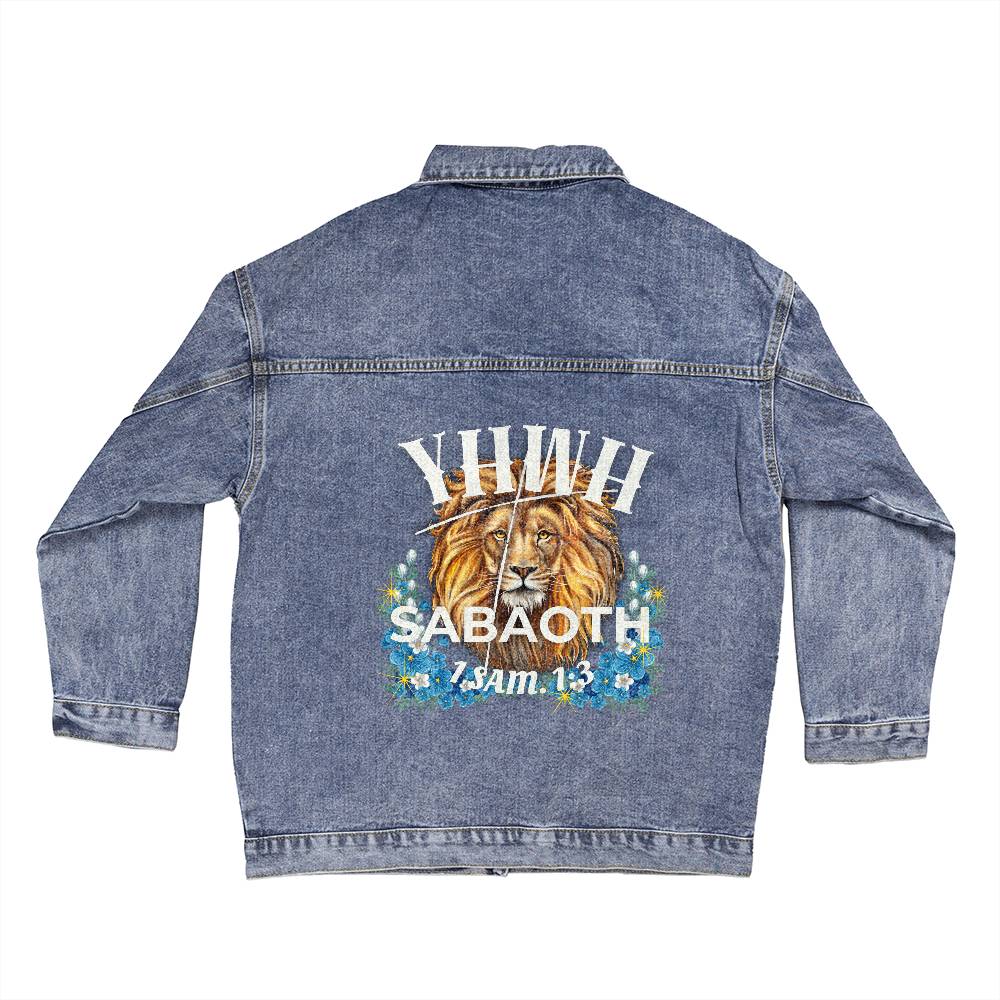 Oversized Women's DTG Denim Jacket The Names of God YHWH-Sabaoth The Lord of Hosts