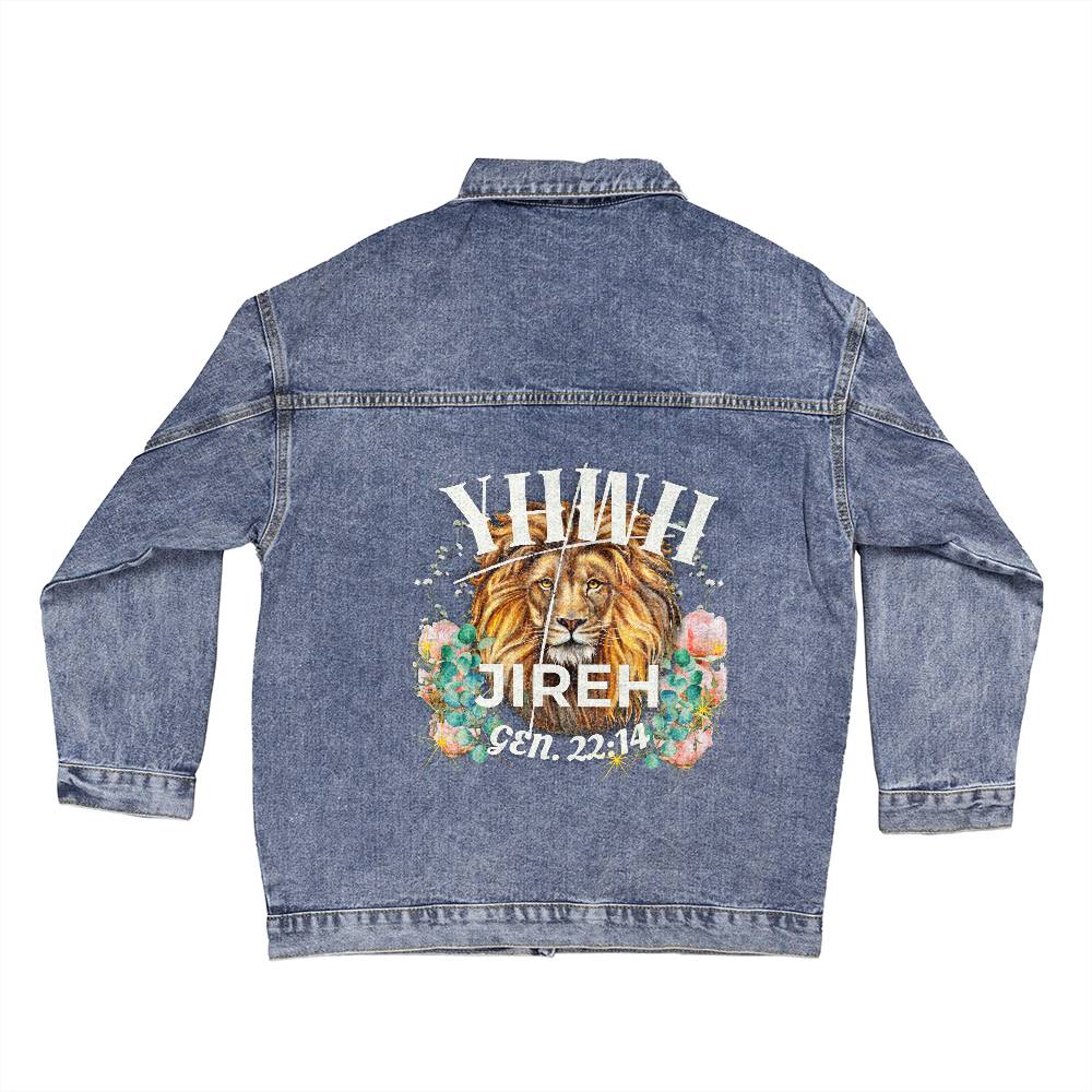 Oversized Women's DTG Denim Jacket The Names of God YHWH-JirehThe Lord Will Provide