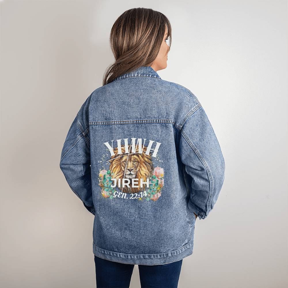 Oversized Women's DTG Denim Jacket The Names of God YHWH-JirehThe Lord Will Provide