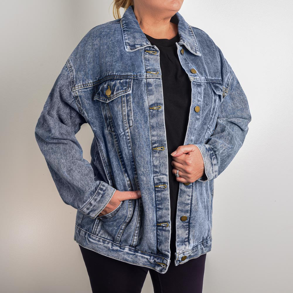 Oversized Women's DTG Denim Jacket The Names of God YHWH-Nissi The Lord My Banner