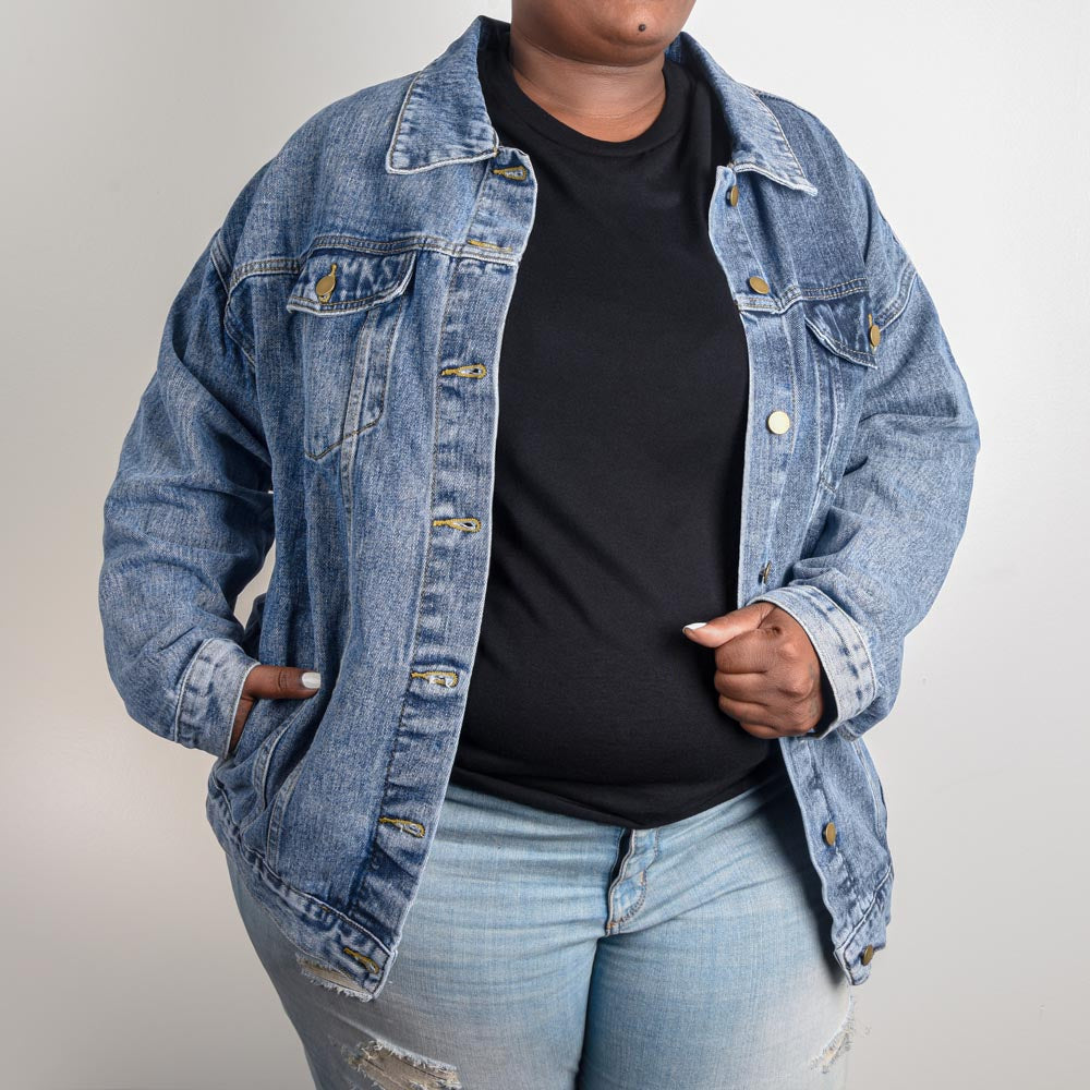 Oversized Women's DTG Denim Jacket YHWH-Mekaddishkem The Names of God The Lord Who Sanctifies