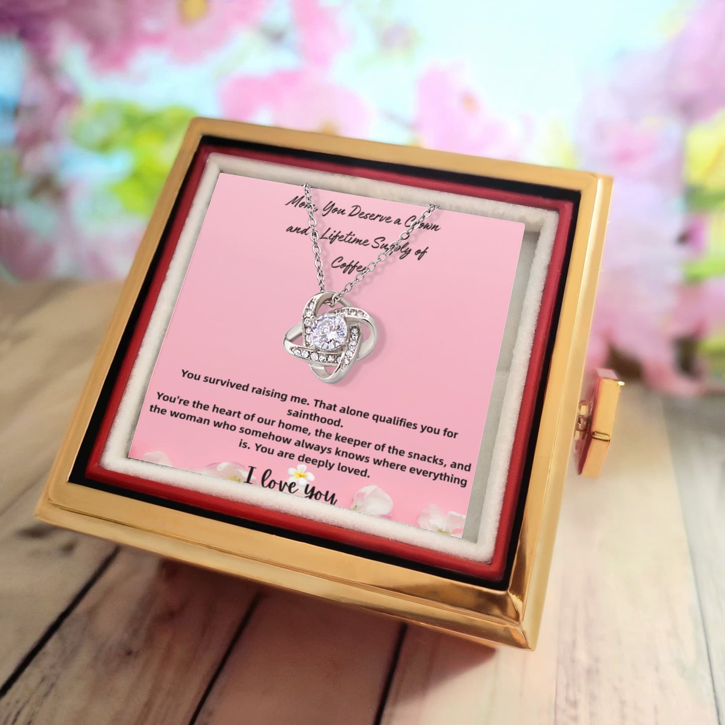 You Survive Raising Me Love Knot with Rotating Rose Gift Box