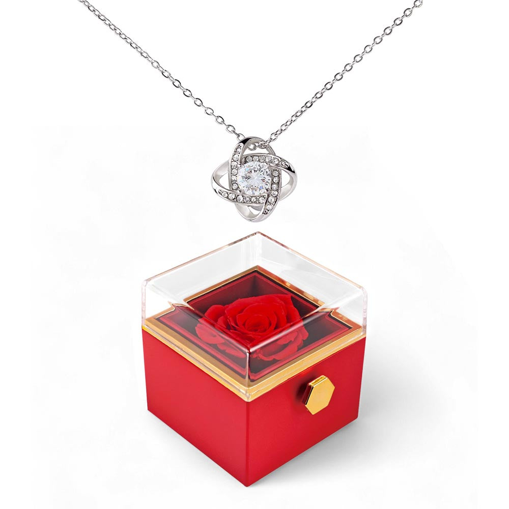 Love Knot Necklace with Rotating Rose Gift Box – Elegant Jewelry Gift for Women No Message Card
