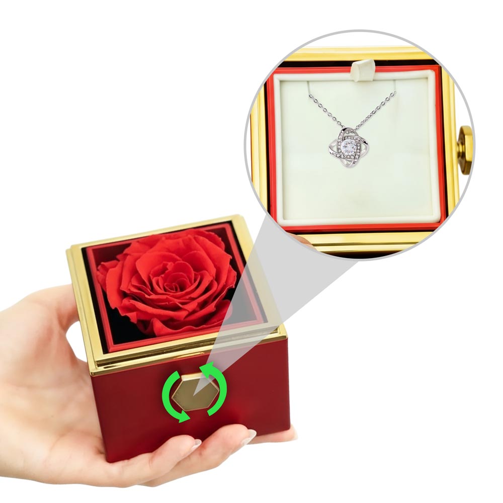 Love Knot Necklace with Rotating Rose Gift Box – Elegant Jewelry Gift for Women No Message Card
