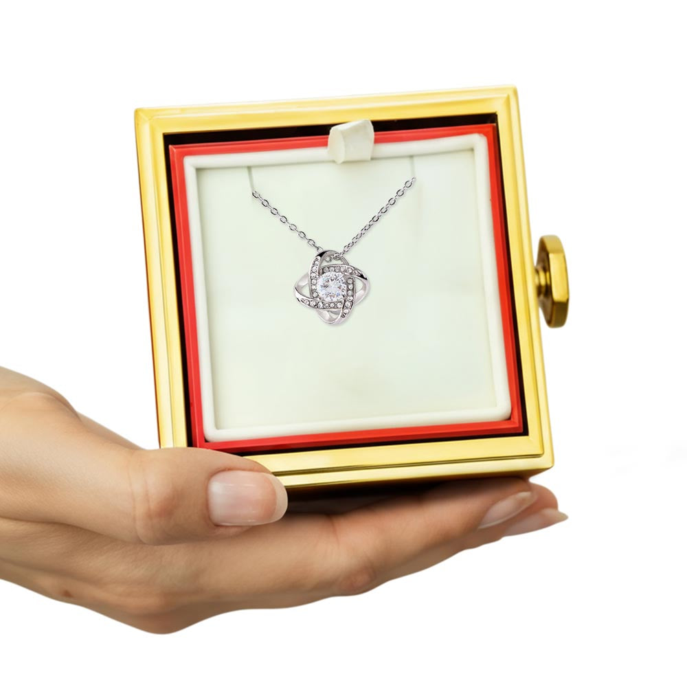 Love Knot Necklace with Rotating Rose Gift Box – Elegant Jewelry Gift for Women No Message Card
