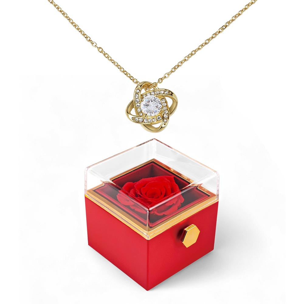 Love Knot Necklace with Rotating Rose Gift Box – Elegant Jewelry Gift for Women No Message Card