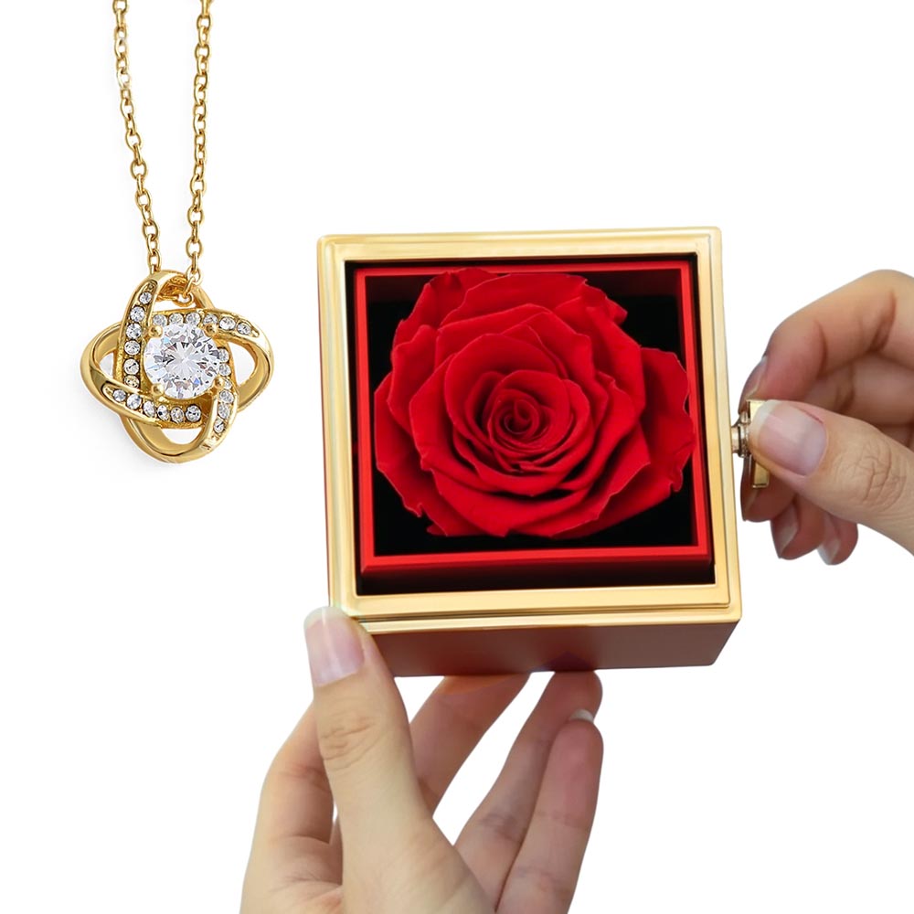 Love Knot Necklace with Rotating Rose Gift Box – Elegant Jewelry Gift for Women No Message Card