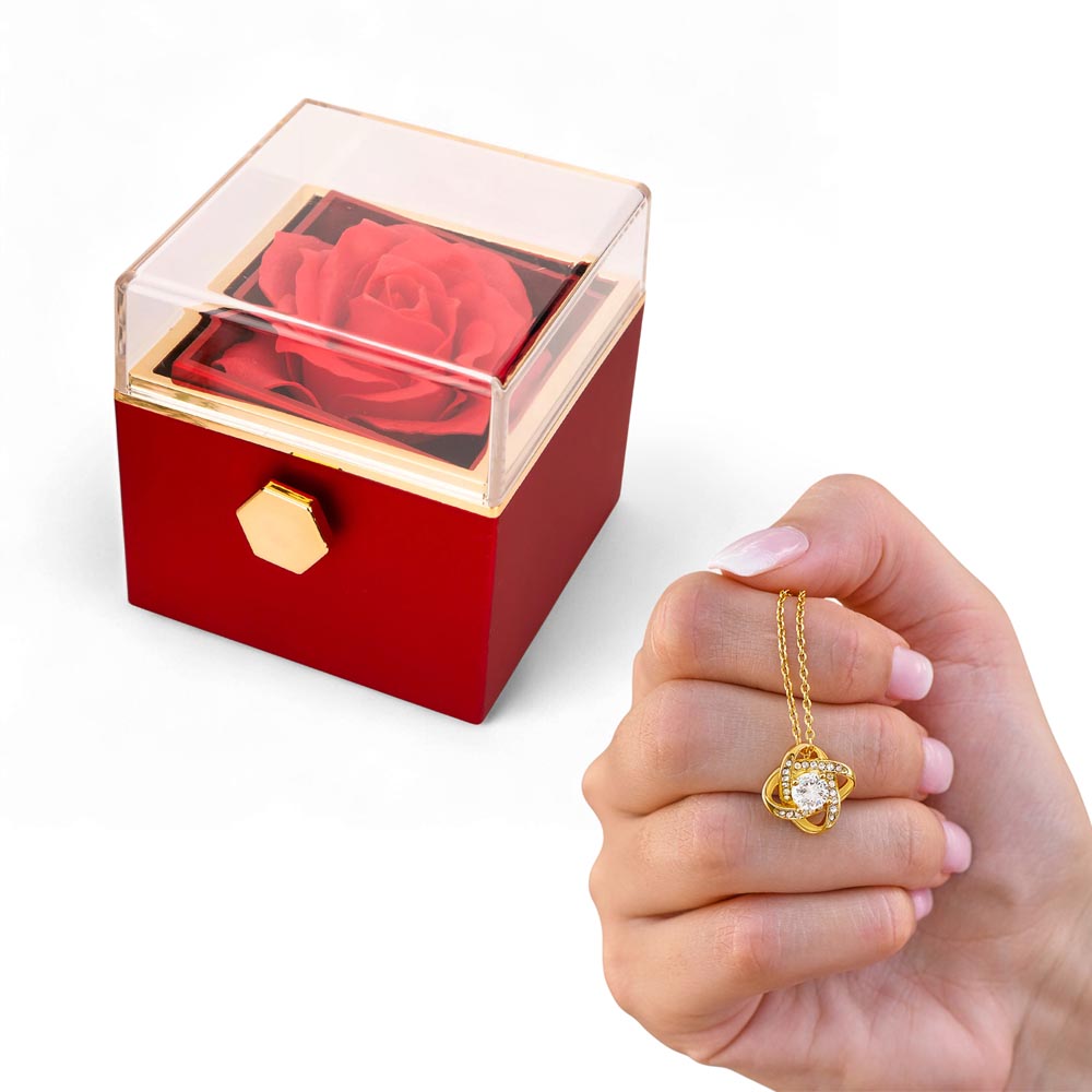 Love Knot Necklace with Rotating Rose Gift Box – Elegant Jewelry Gift for Women No Message Card