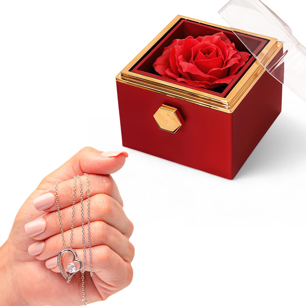 Forever Love Necklace with Preserved Rose Gift Box – Romantic Sentimental Jewelry No Message Card