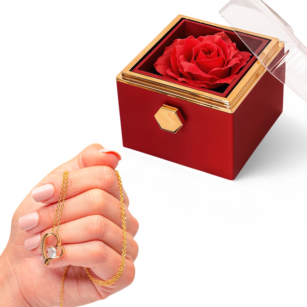 Forever Love Necklace with Preserved Rose Gift Box – Romantic Sentimental Jewelry No Message Card