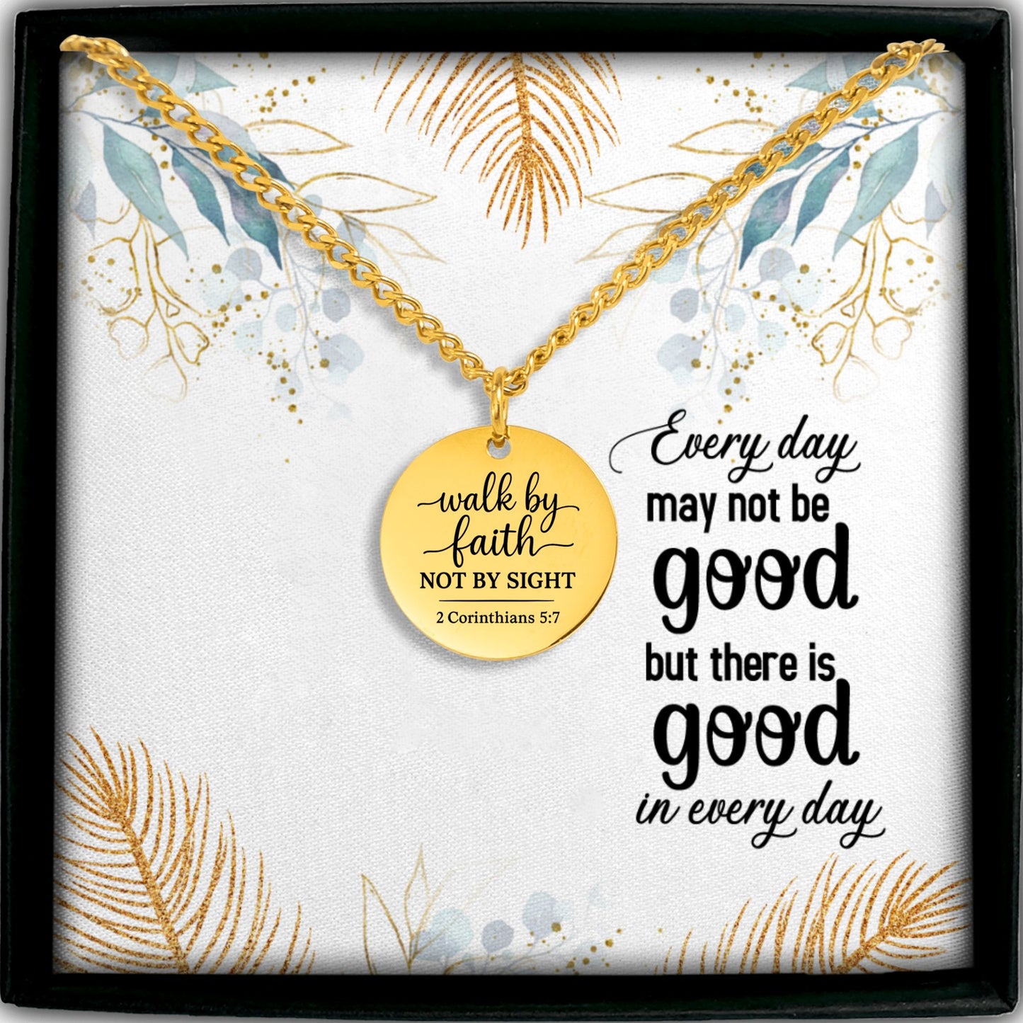 Cuban Coin Necklace Walk By Faith, Not By Sight