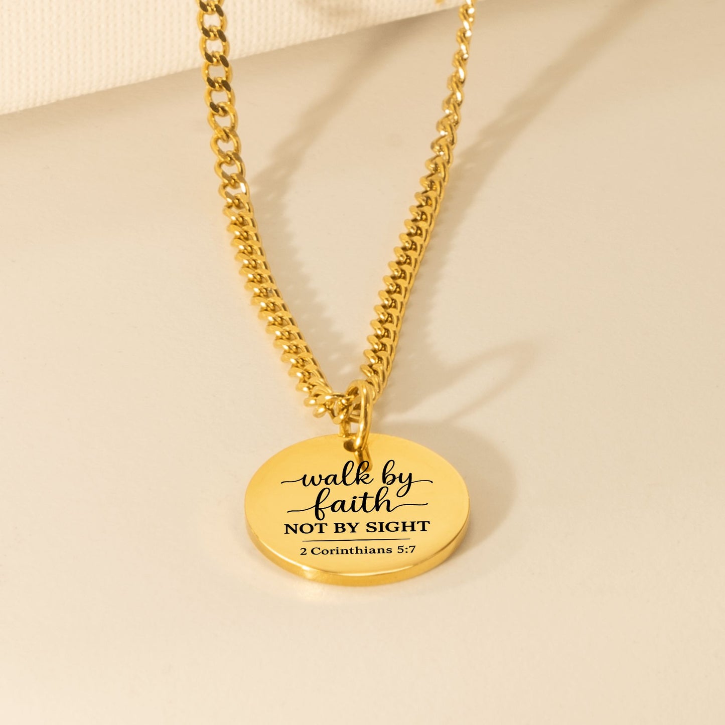 Cuban Coin Necklace Walk By Faith, Not By Sight