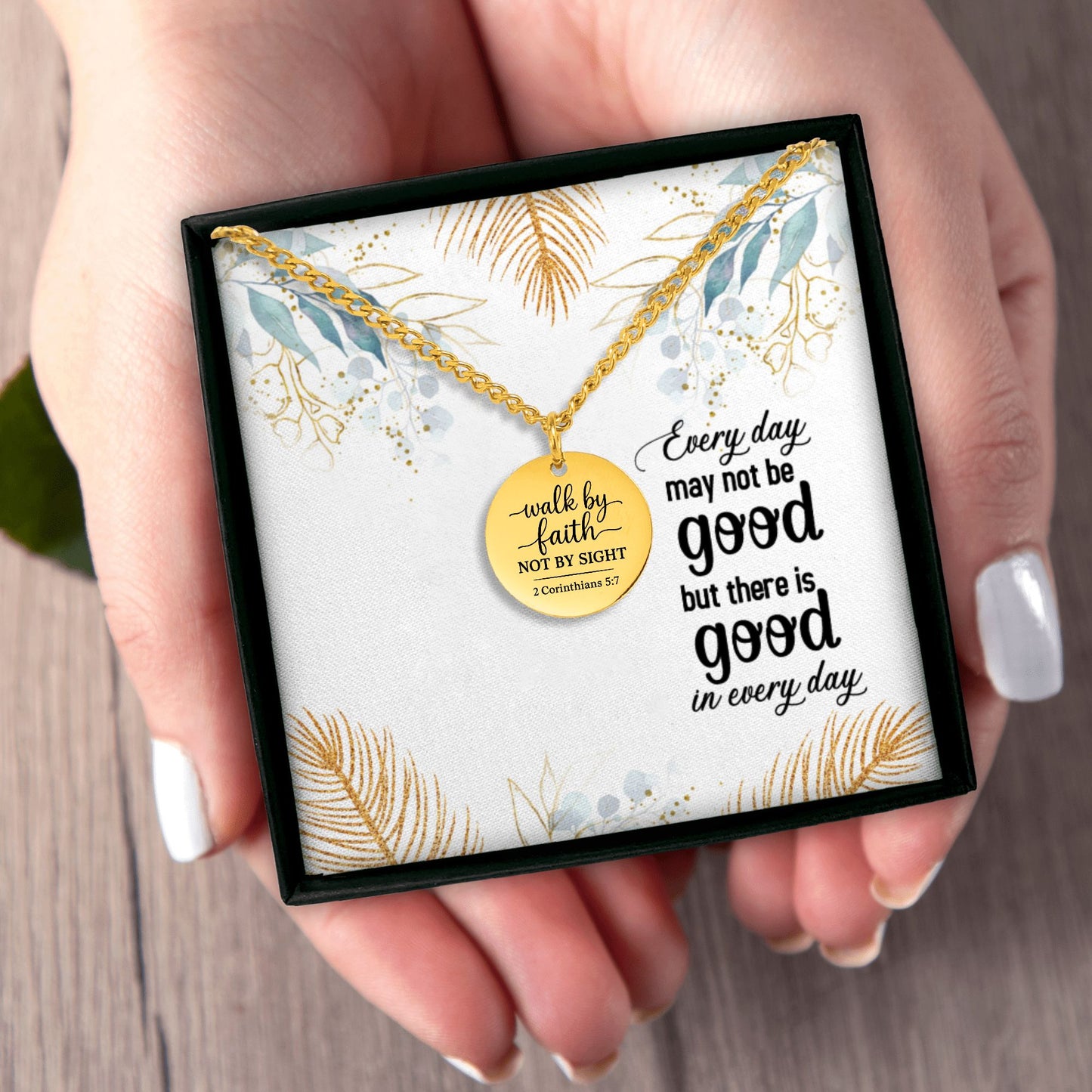Cuban Coin Necklace Walk By Faith, Not By Sight