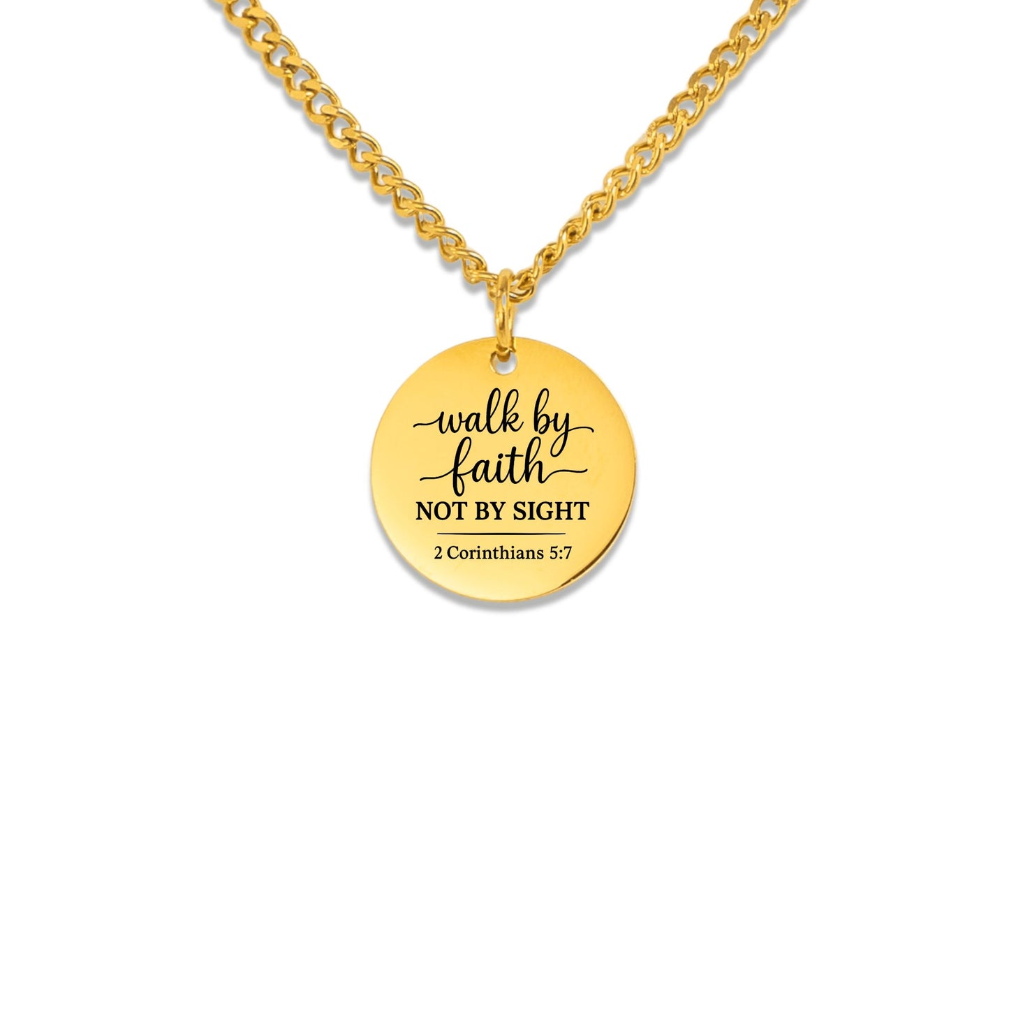 Cuban Coin Necklace Walk By Faith, Not By Sight