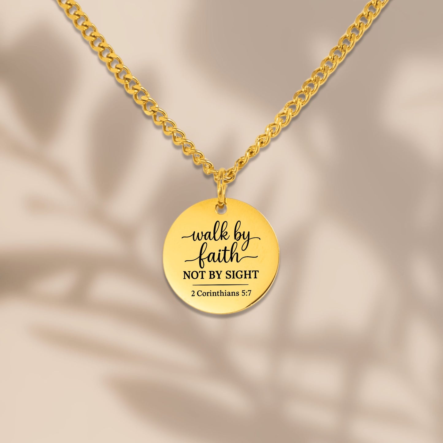 Cuban Coin Necklace Walk By Faith, Not By Sight