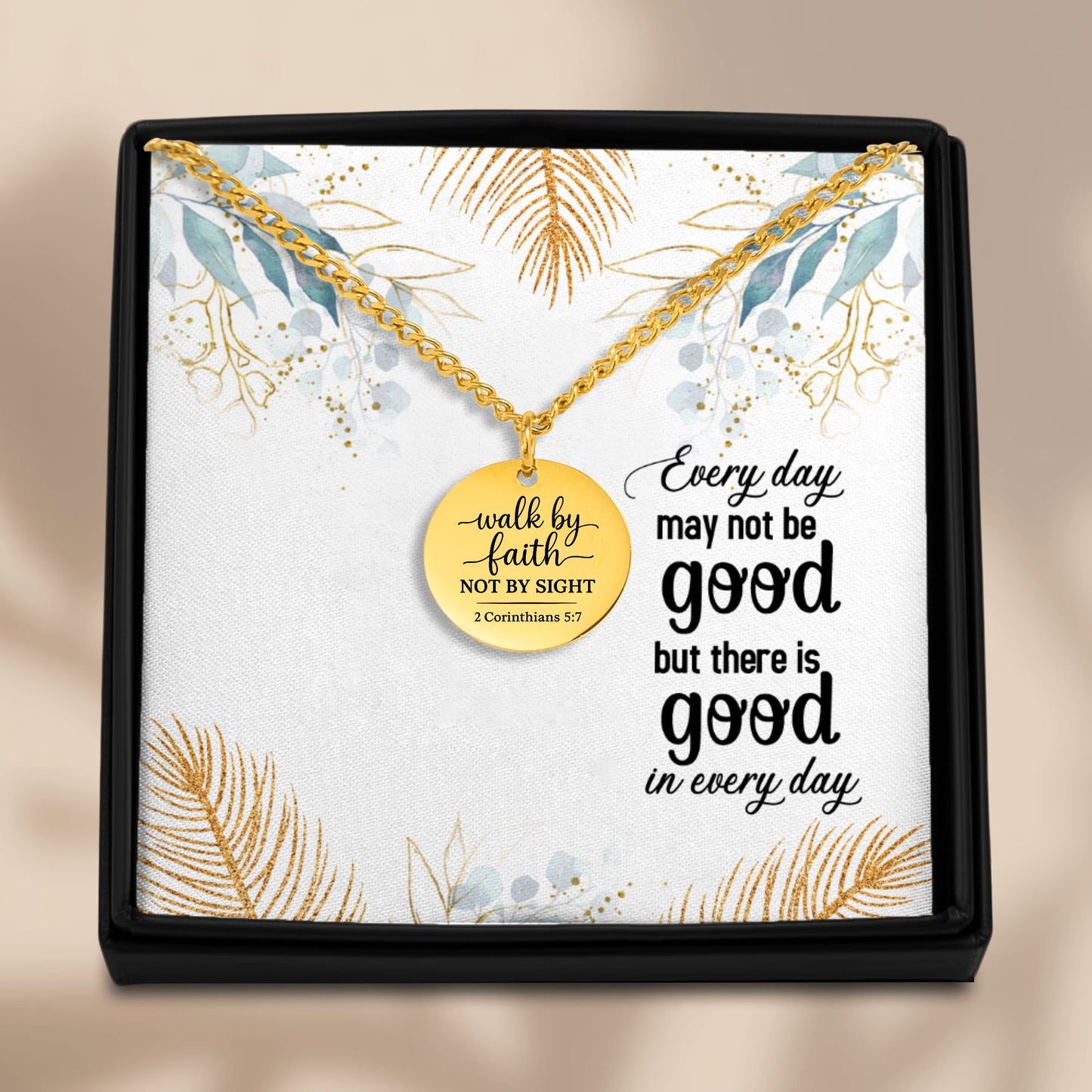 Cuban Coin Necklace Walk By Faith, Not By Sight