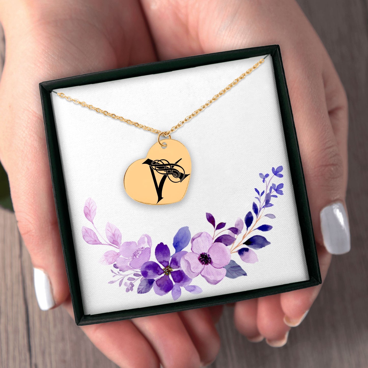 Engraved Heart Necklace with Alphabet Letters