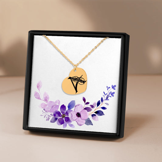Engraved Heart Necklace with Alphabet Letters