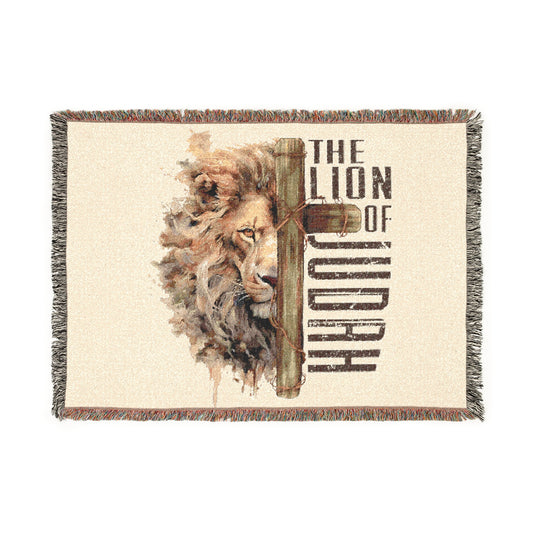 Inspirational Woven Blanket showcasing The Lion of Judah, Cozy Gift for Faith, Living Room Decor, Easter, Home Comfort