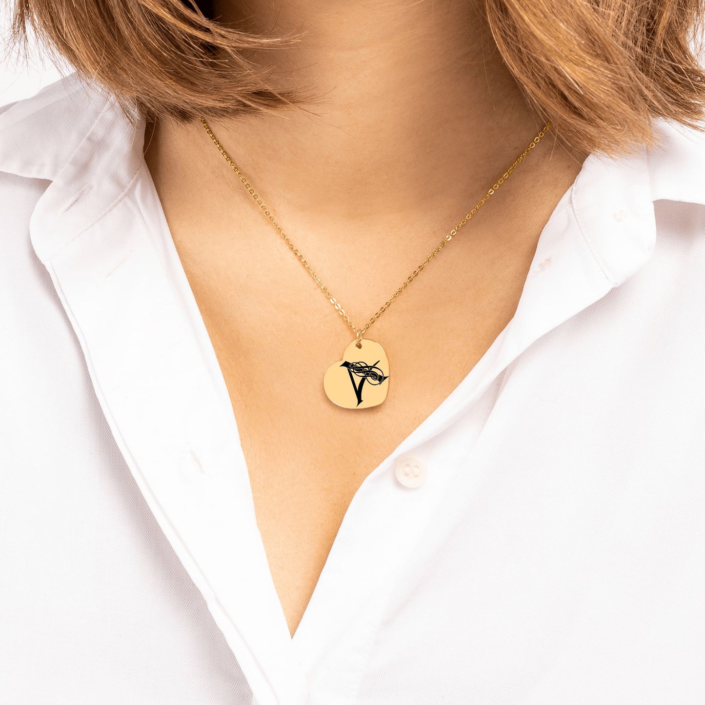 Engraved Heart Necklace with Alphabet Letters