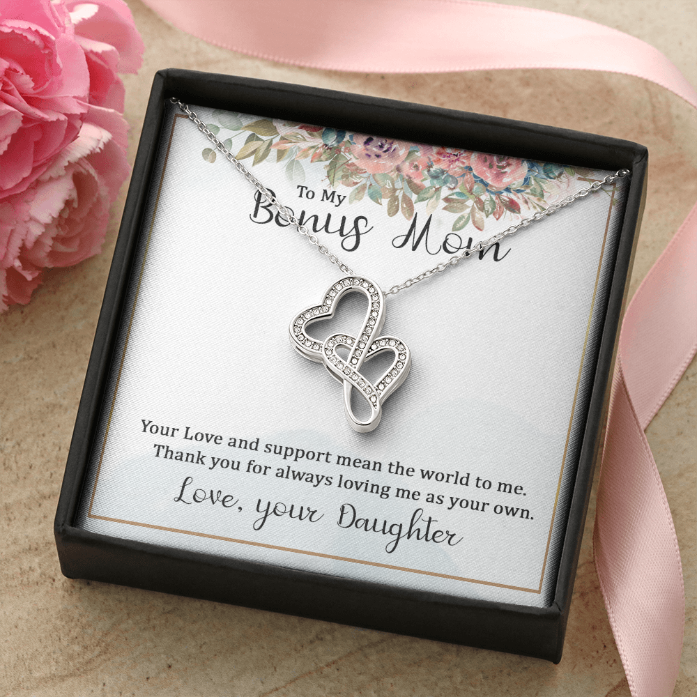 To My Bonus Mom Your Love and  Support Means the World to Me Heart-to-heart Pendant Necklace