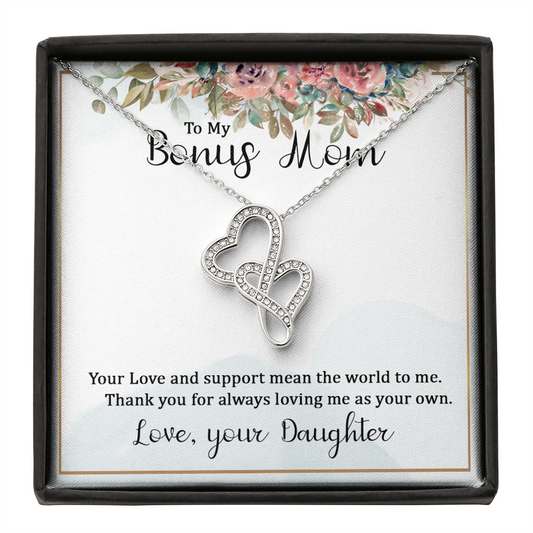 To My Bonus Mom Your Love and  Support Means the World to Me Heart-to-heart Pendant Necklace