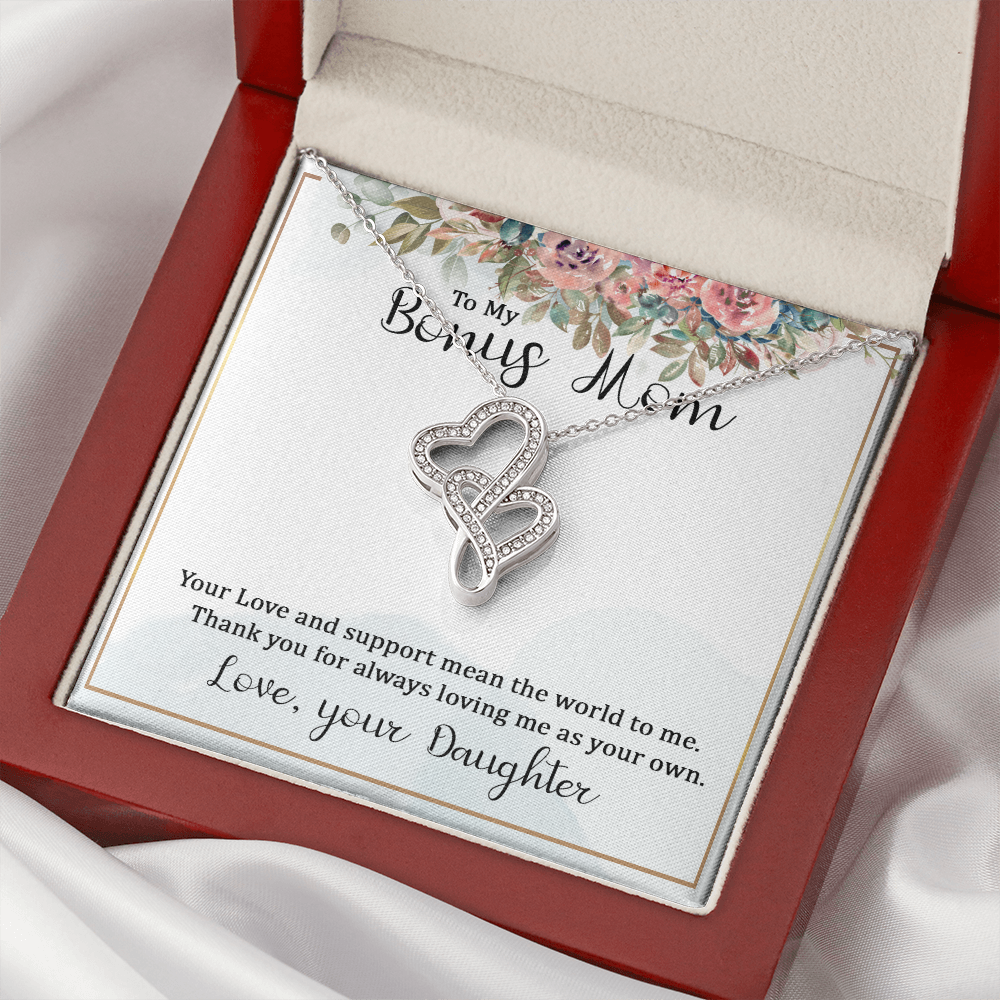 To My Bonus Mom Your Love and  Support Means the World to Me Heart-to-heart Pendant Necklace
