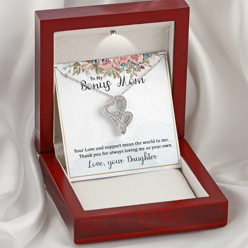 To My Bonus Mom Your Love and  Support Means the World to Me Heart-to-heart Pendant Necklace