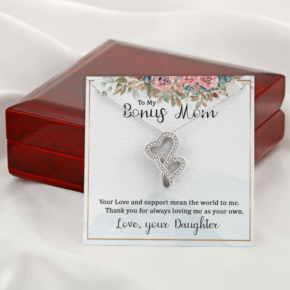 To My Bonus Mom Your Love and  Support Means the World to Me Heart-to-heart Pendant Necklace