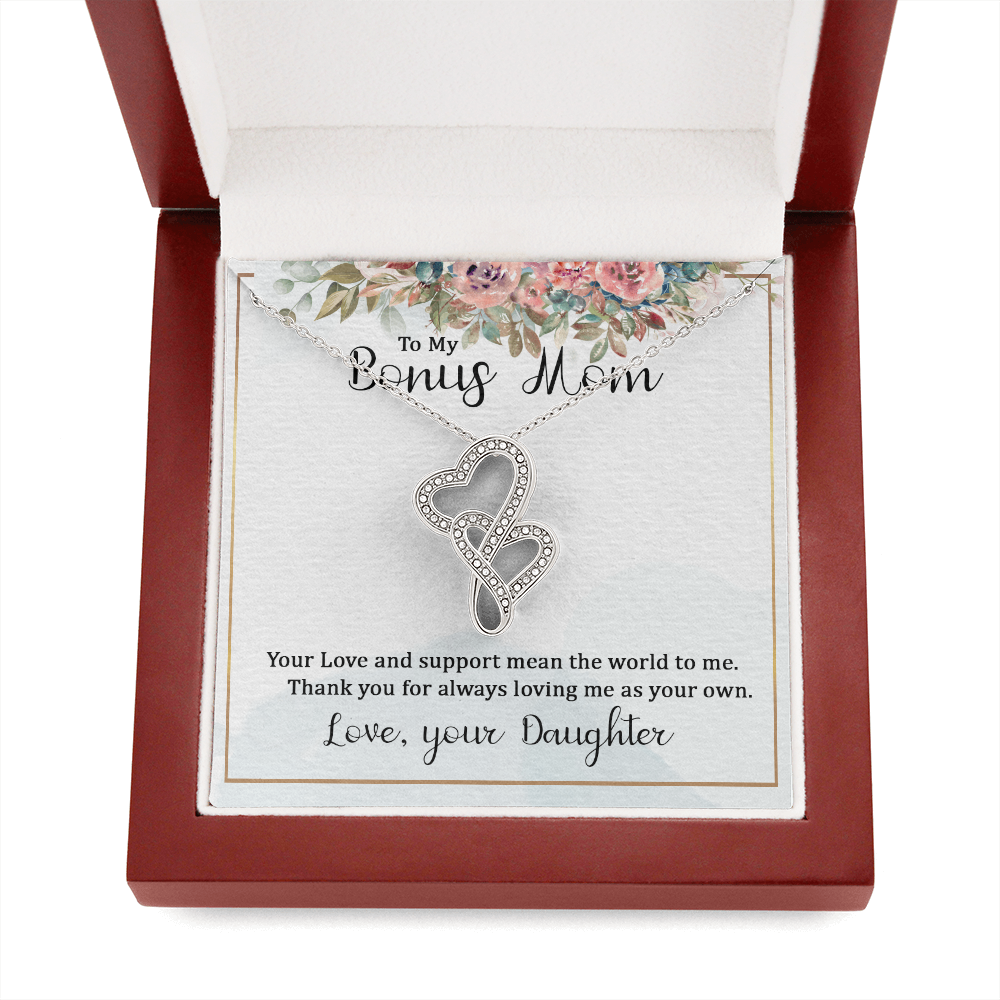 To My Bonus Mom Your Love and  Support Means the World to Me Heart-to-heart Pendant Necklace