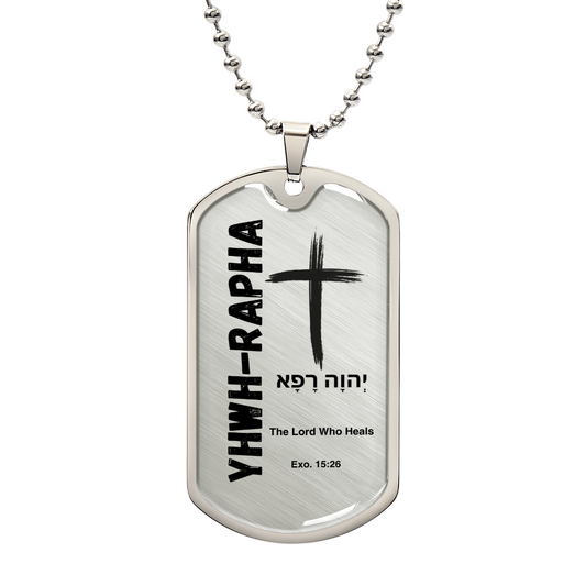 YHWH-Rapha The Lord Who Heals The Names of God Luxury Graphic Dog Tag Necklace