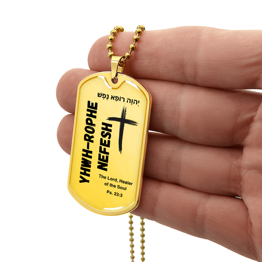 YHWH-Rophe Nefesh The Lord, Healer of the Soul The Names of God Luxury Graphic Dog Tag Necklace