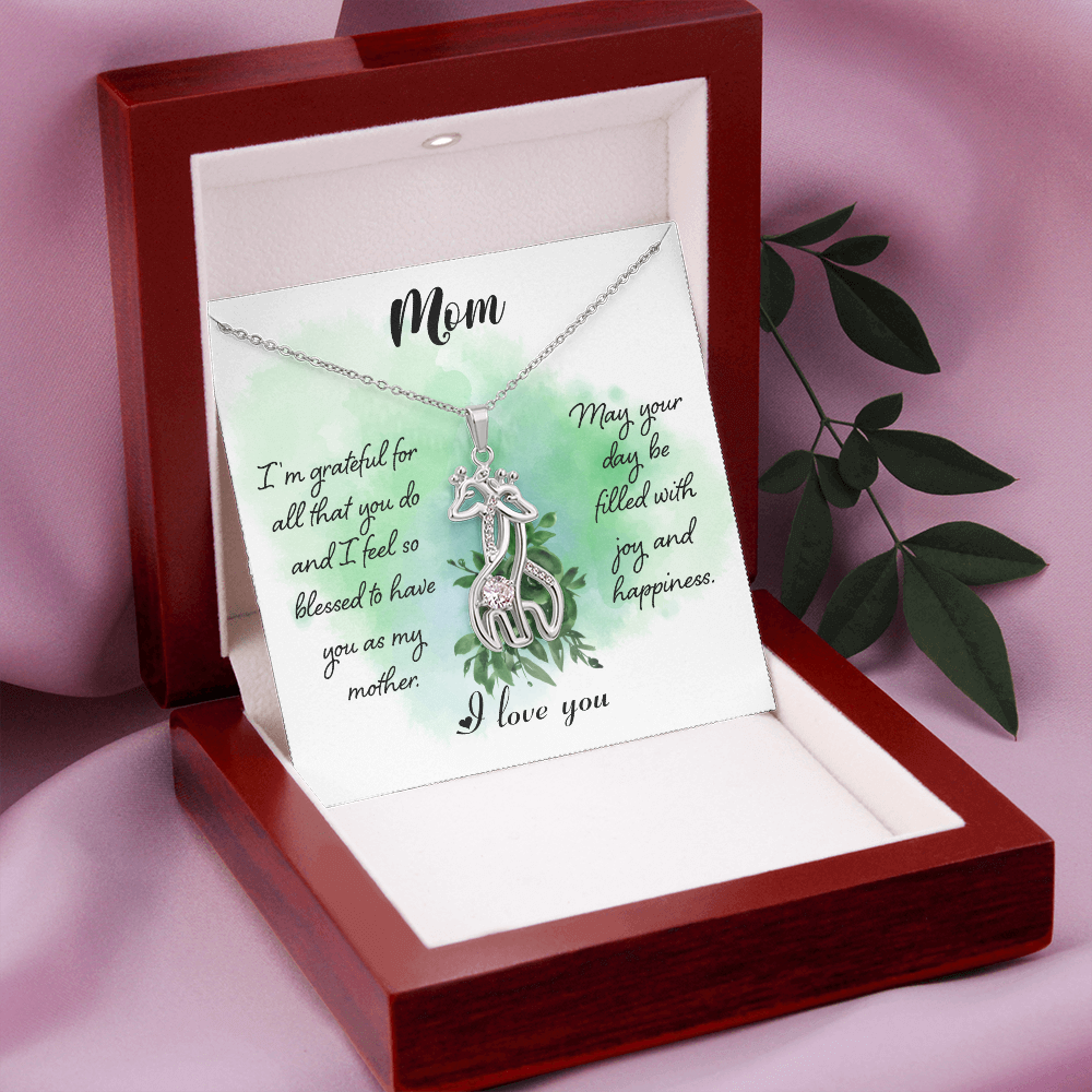 Mom I Am Greatful For All That You Do Giraffe Necklace