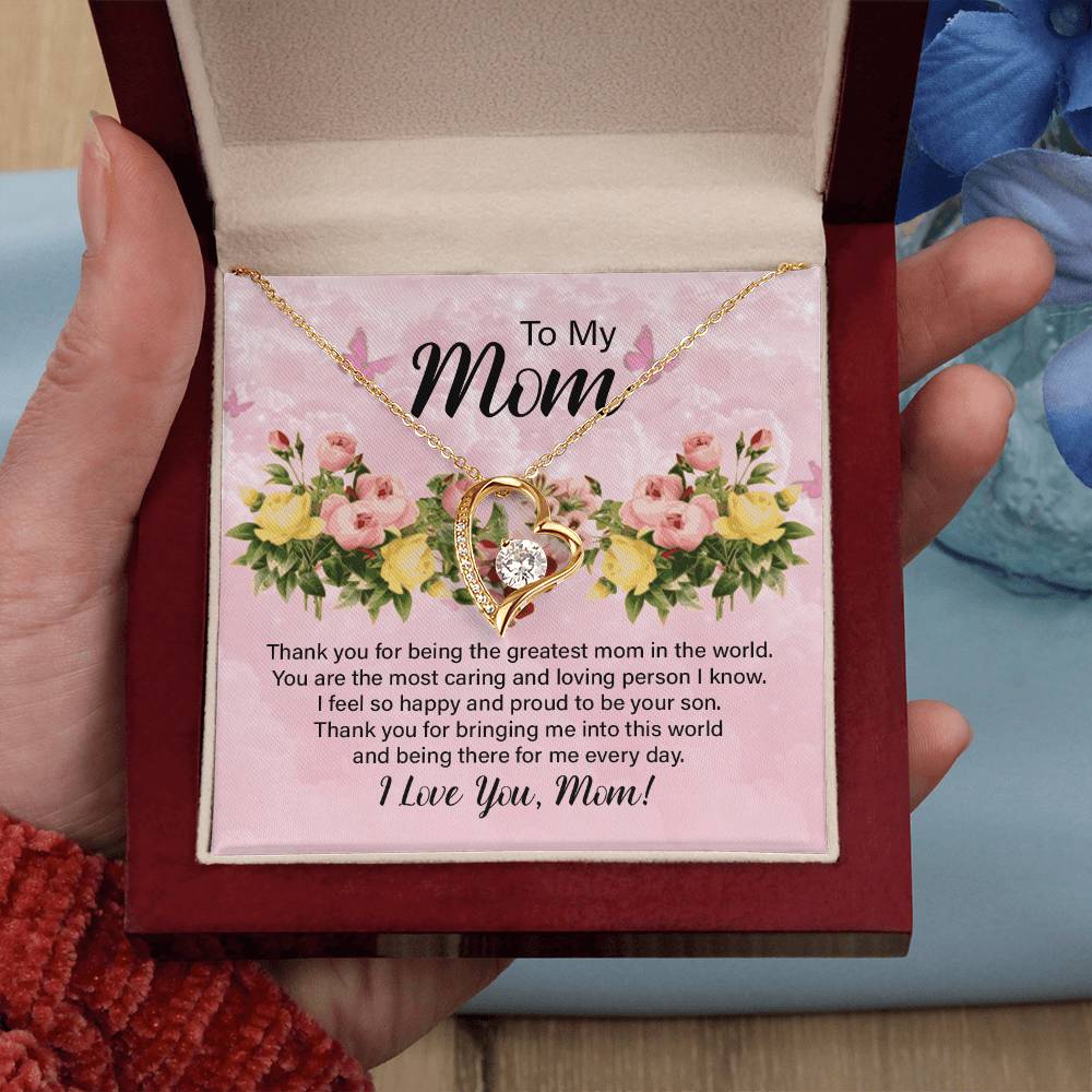 To My Mom Thank You for Being the Greatest Mom Forever Love Necklace